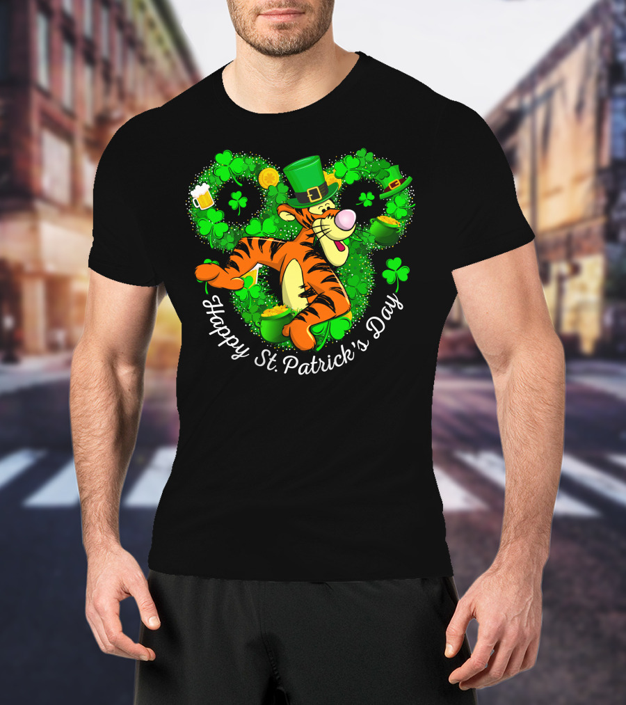 Tigger Happy St. Patrick's Day Shamrock Hat Coin Basket T-Shirt