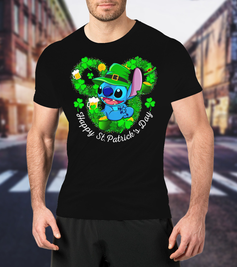 Happy St. Patrick's Day Stitch Clover And Leprechaun Hat T-Shirt
