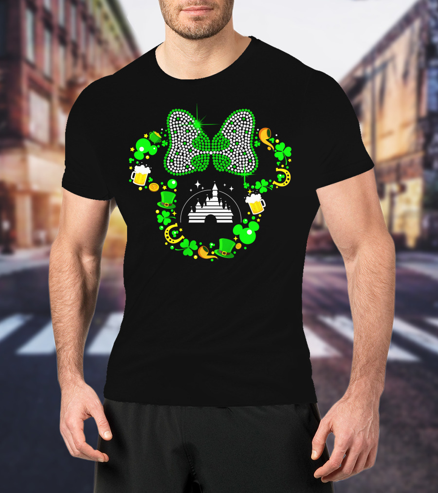 Minnie Mouse St. Patrick's Day Castle Shamrocks Beer Hats Horseshoes Bow T-Shirt