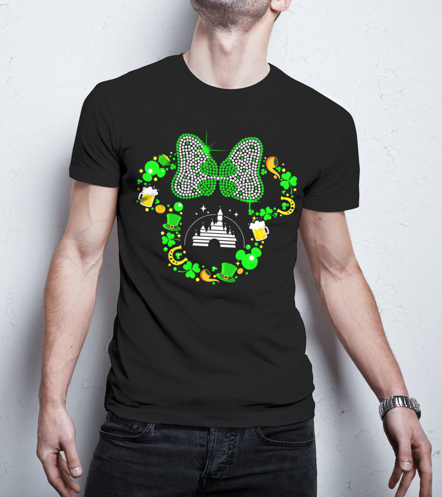 Minnie Mouse St. Patrick's Day Castle Shamrocks Beer Hats Horseshoes Bow T-Shirt