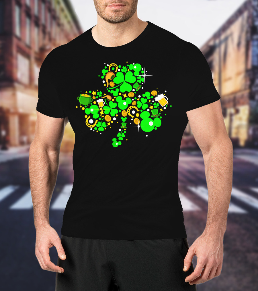 Shamrock St. Patrick's Day Mickey Mouse Beer Mug Horseshoe Pot Of Gold T-Shirt