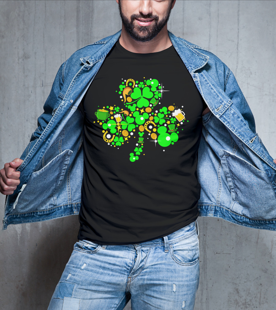 Shamrock St. Patrick's Day Mickey Mouse Beer Mug Horseshoe Pot Of Gold T-Shirt