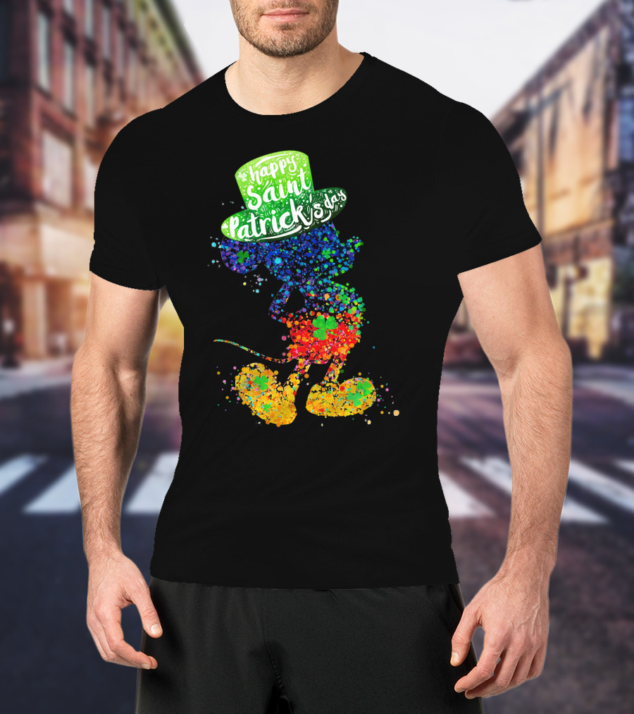 Happy Saint Patrick's Day Mickey Mouse Colorful Splatter Art T-Shirt