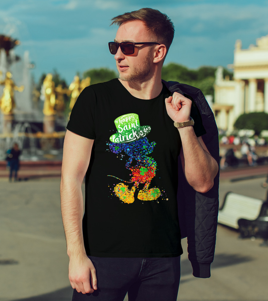 Happy Saint Patrick's Day Mickey Mouse Colorful Splatter Art T-Shirt