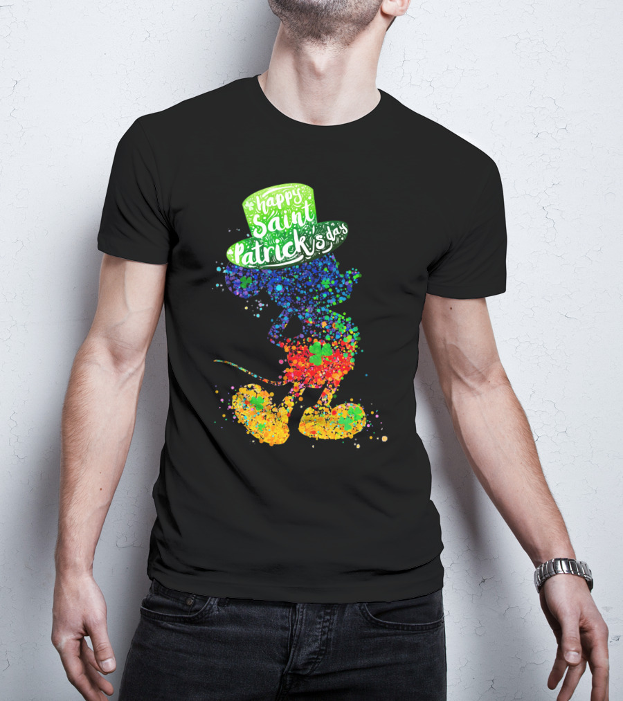 Happy Saint Patrick's Day Mickey Mouse Colorful Splatter Art T-Shirt