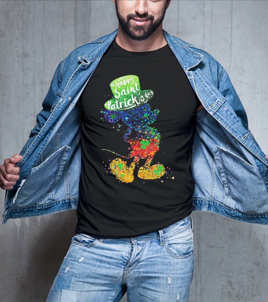 Happy Saint Patrick's Day Mickey Mouse Colorful Splatter Art T-Shirt