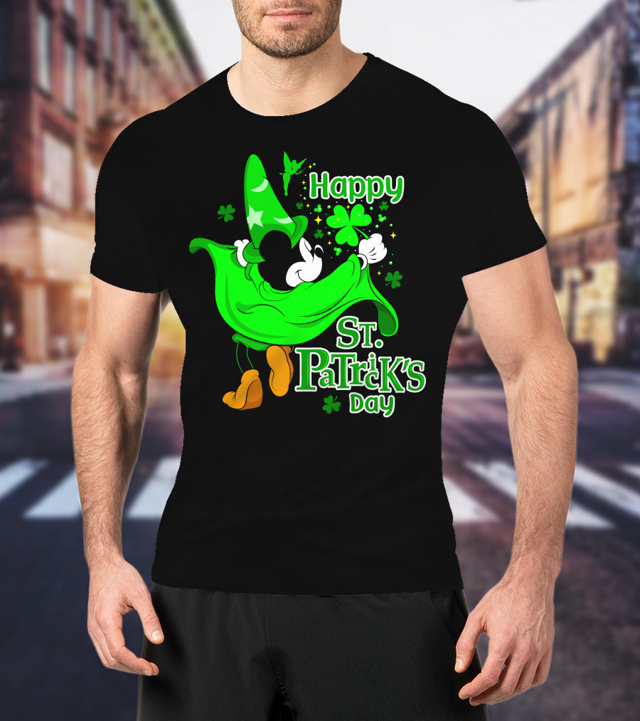Happy St. Patrick's Day Mickey Fantasia Sparkling Clover And Shamrocks T-Shirt