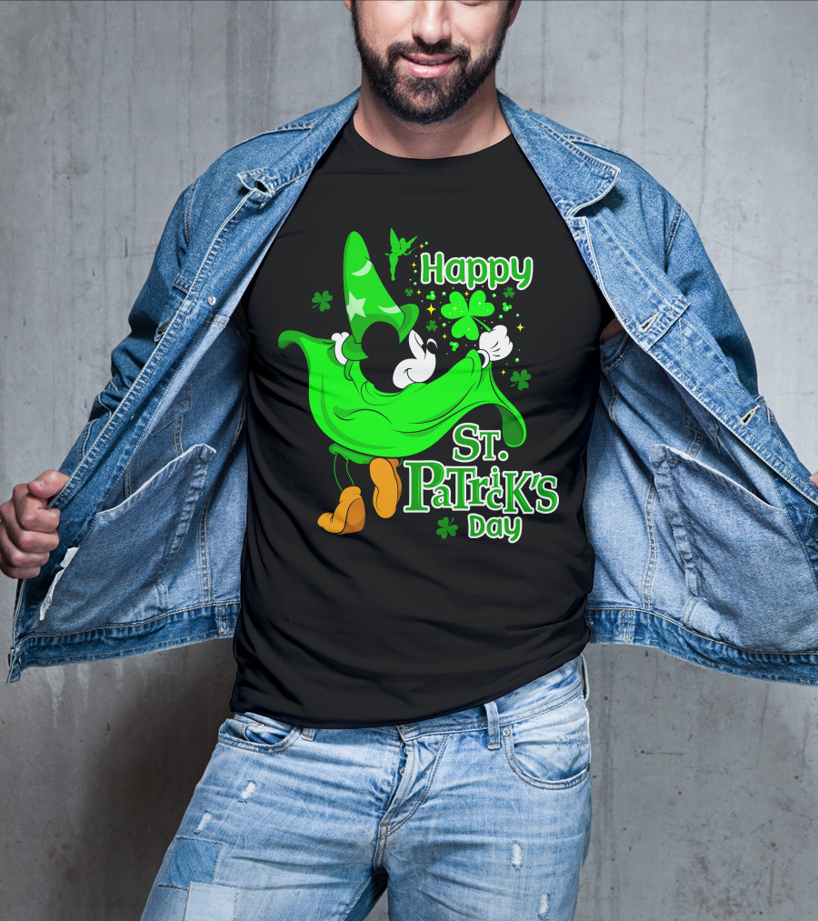 Happy St. Patrick's Day Mickey Fantasia Sparkling Clover And Shamrocks T-Shirt