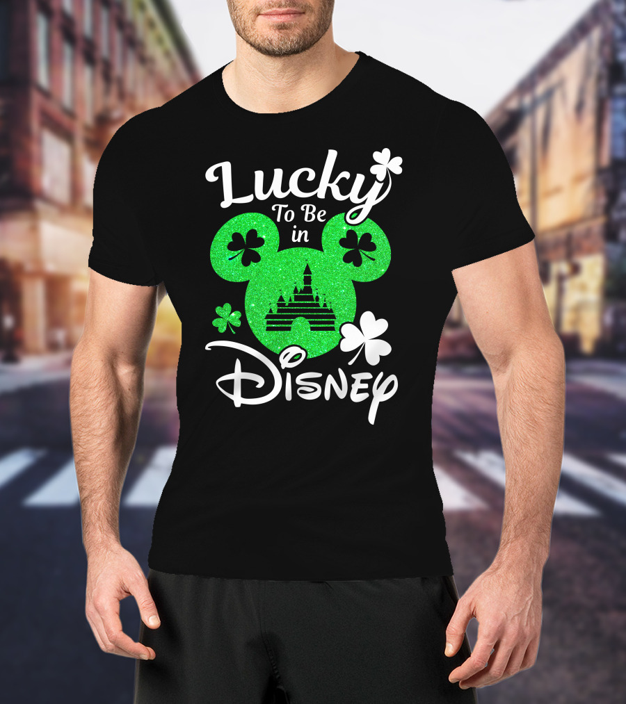 Lucky To Be In Disney Green Glitter Castle Shamrocks T-Shirt