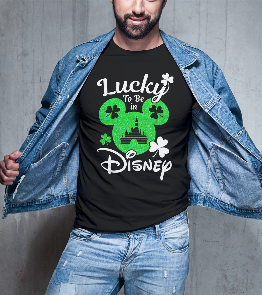 Lucky To Be In Disney Green Glitter Castle Shamrocks T-Shirt