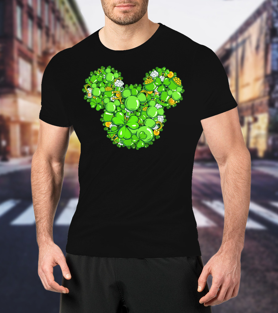 St. Patrick's Day Mickey Head With Shamrocks And Irish Icons T-Shirt