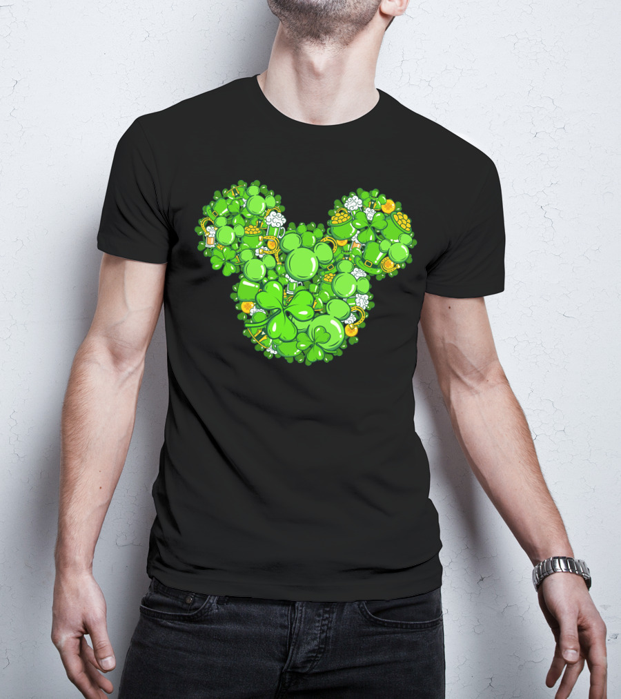 St. Patrick's Day Mickey Head With Shamrocks And Irish Icons T-Shirt