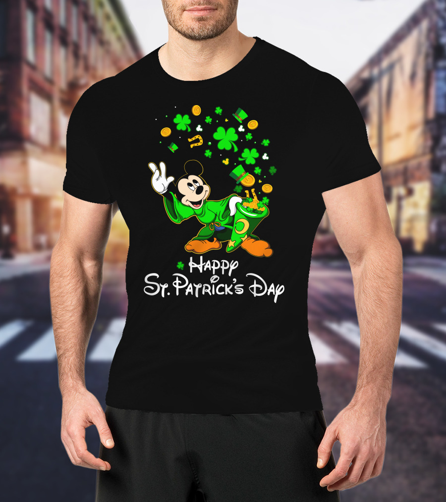 Happy St. Patrick's Day Mickey Mouse Shamrocks Gold Coins Magic T-Shirt