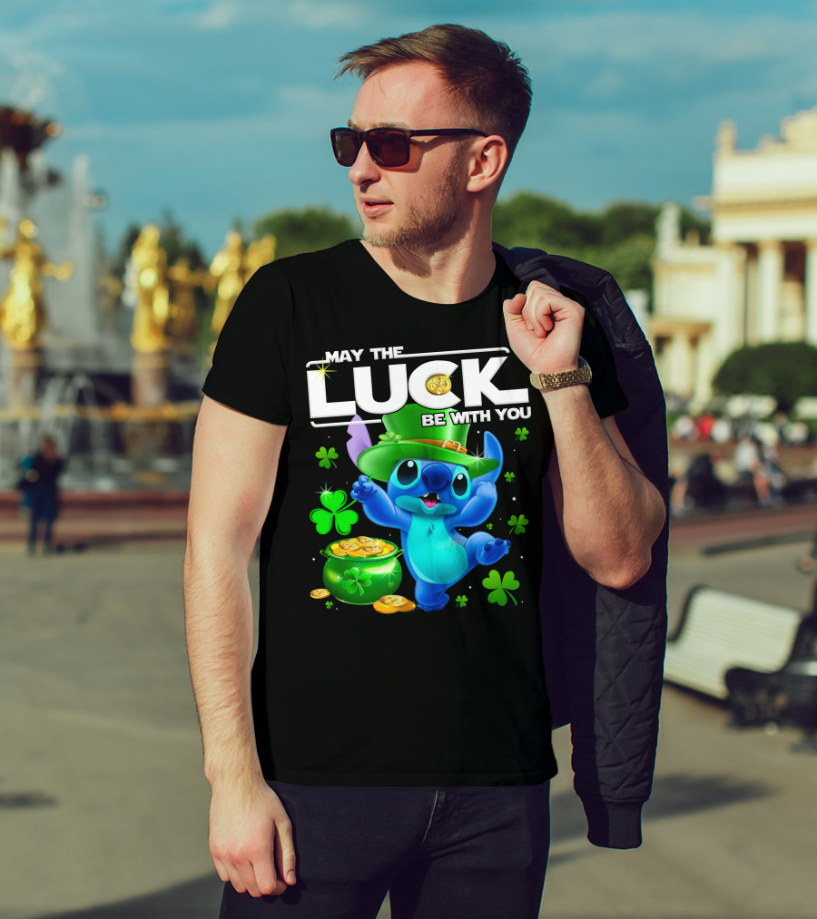Stitch May The Luck Be With You Featuring Green Hat And Shamrocks T-Shirt