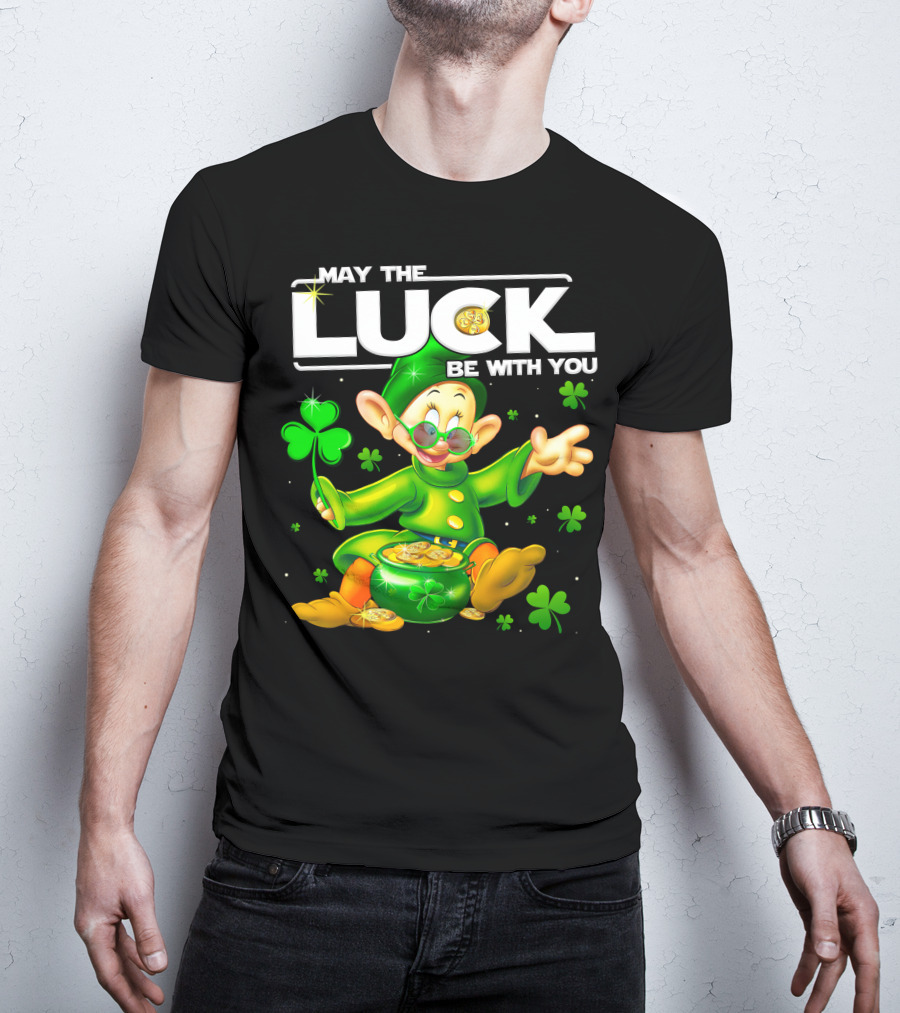 Dopey May The Luck Be With You Leprechaun Green Outfit Coins Shamrocks T-Shirt