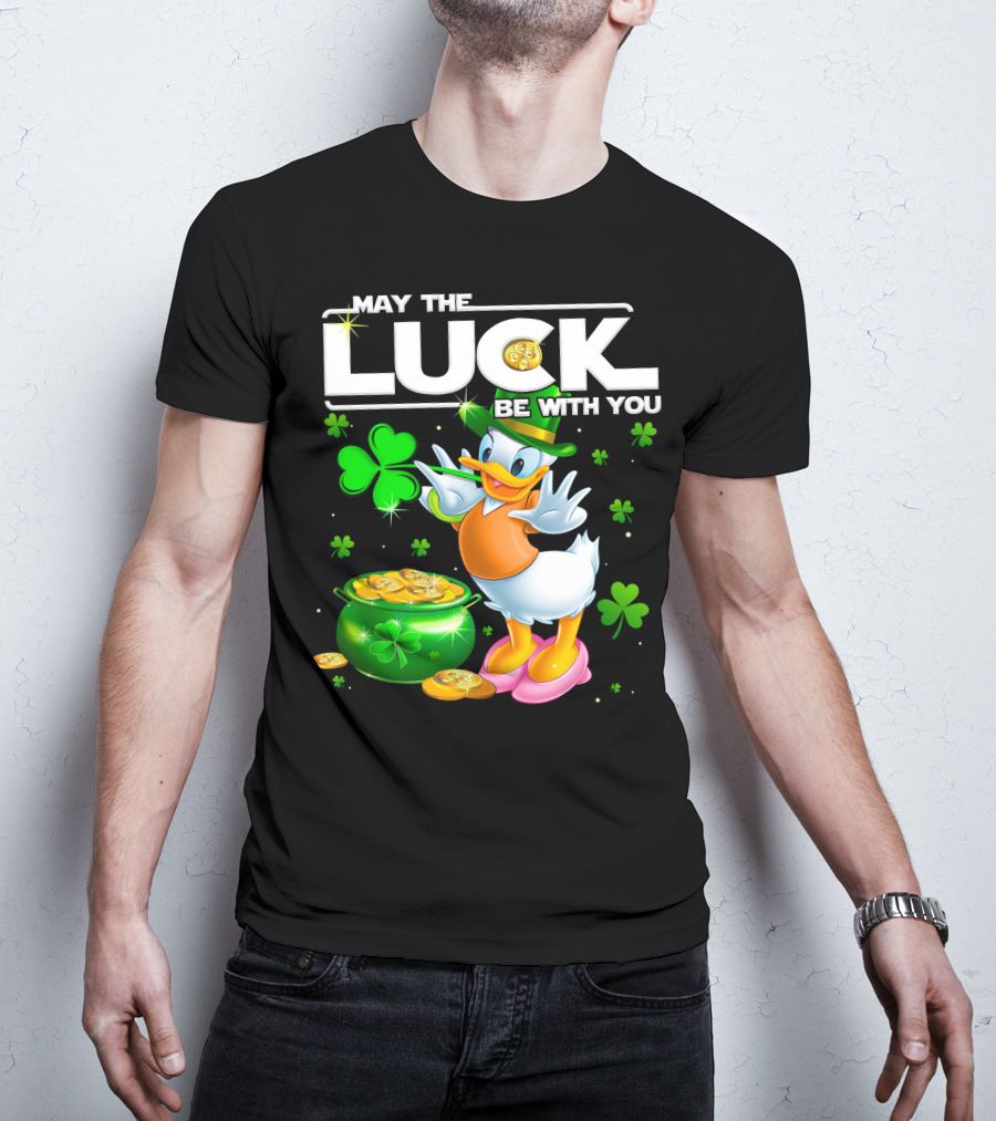 May The Luck Be With You Shamrock Coins Duck Pot Of Gold T-Shirt