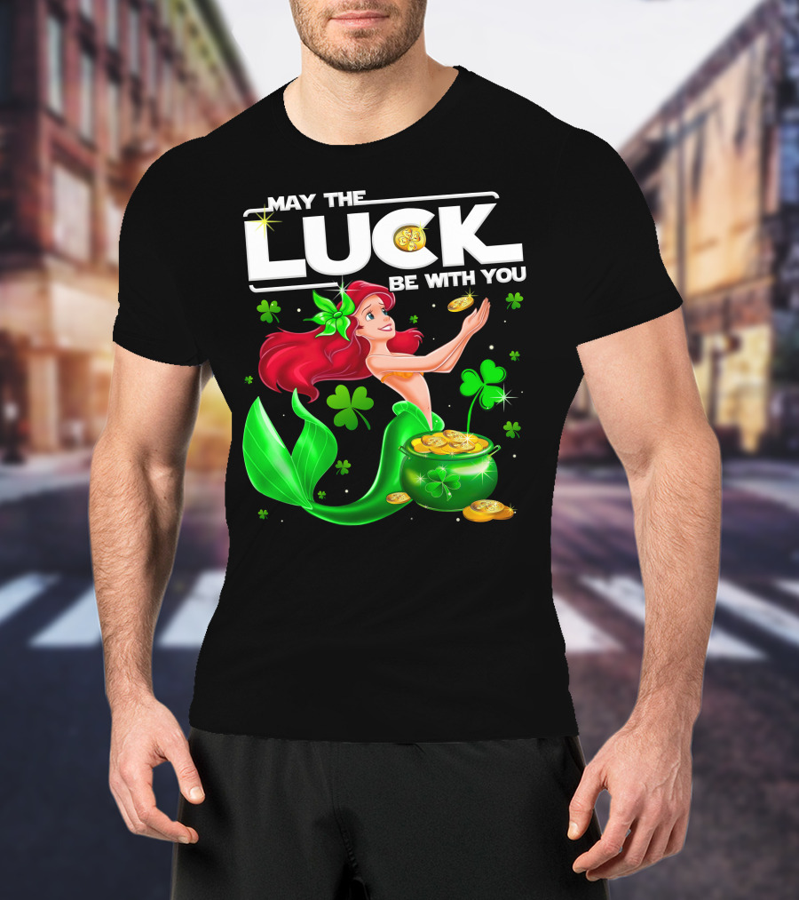 Ariel May The Luck Be With You Mermaid Shamrock Coins T-Shirt
