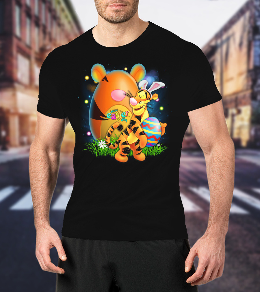 Happy Easter Day Tigger With Bunny Ears And Eggs T-Shirt