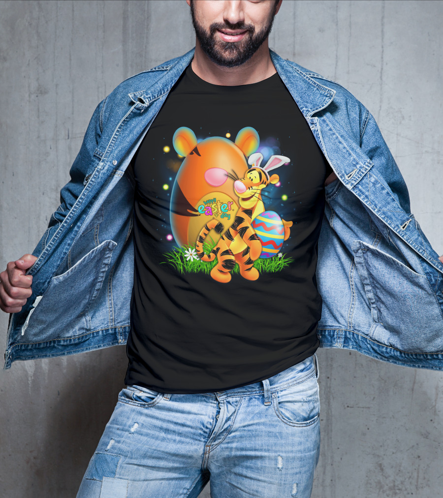 Happy Easter Day Tigger With Bunny Ears And Eggs T-Shirt