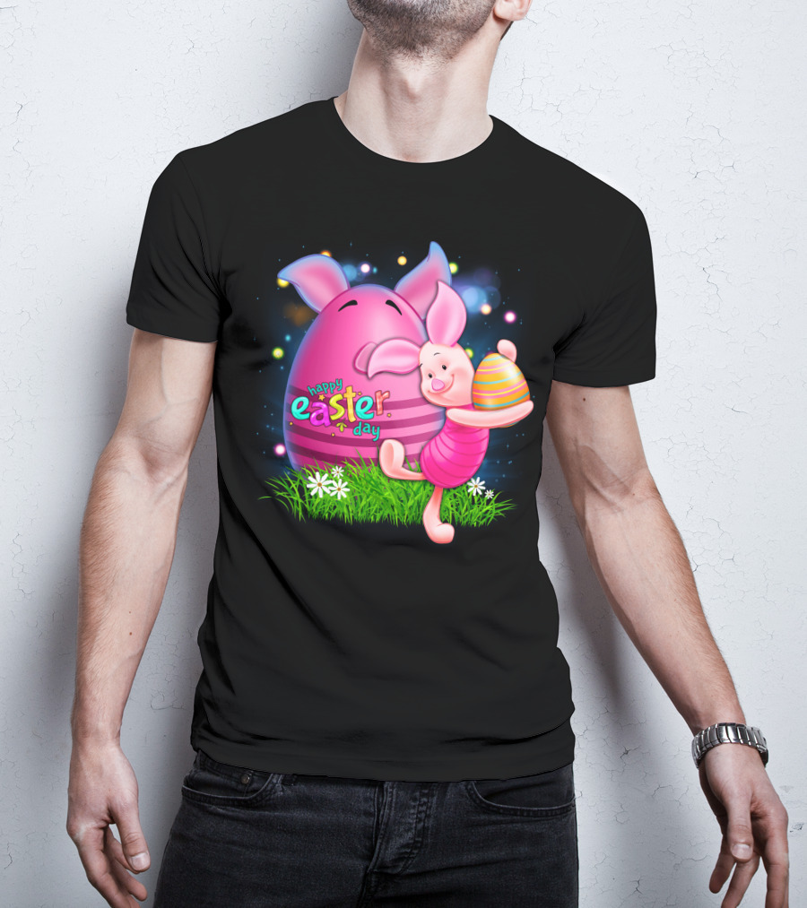 Happy Easter Day Piglet With Colorful Eggs T-Shirt