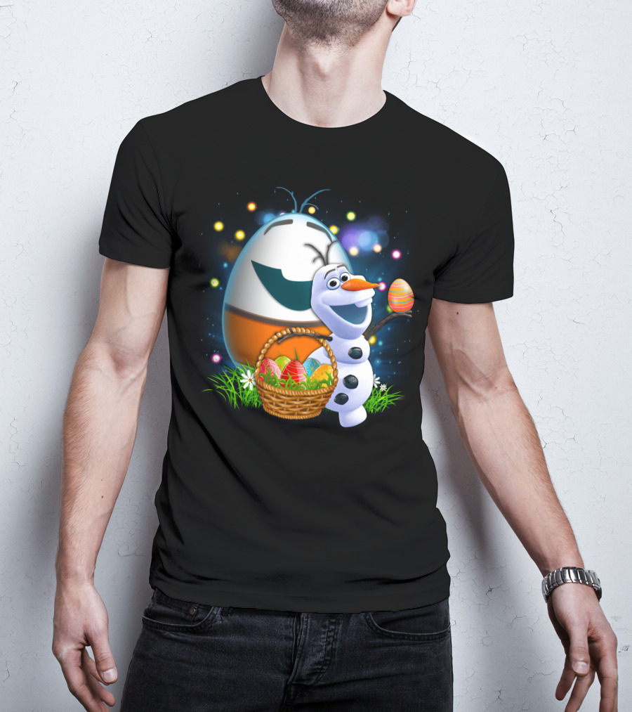 Olaf Easter Basket With Colorful Eggs And Smiling Egg Character T-Shirt