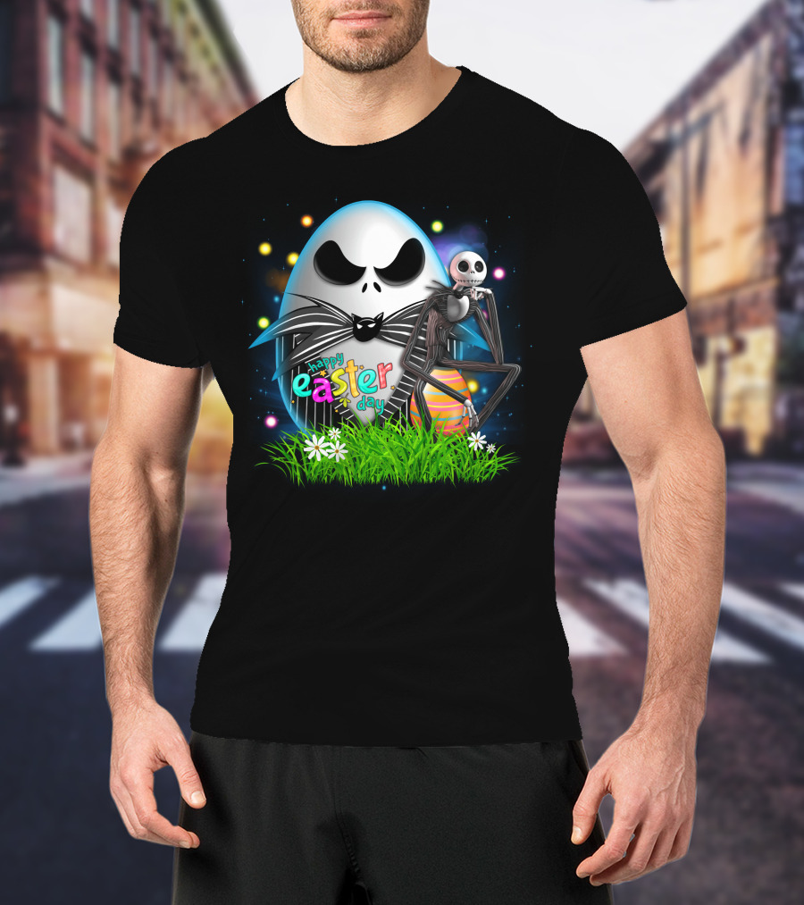 Happy Easter Day Jack Skellington Sitting By Egg T-Shirt