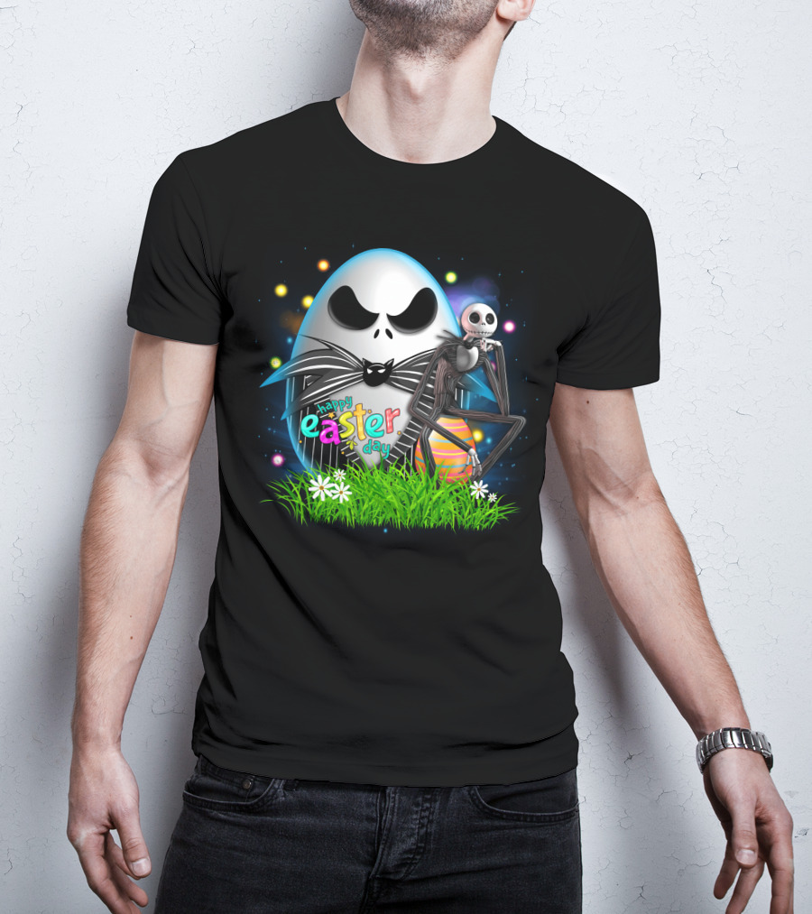 Happy Easter Day Jack Skellington Sitting By Egg T-Shirt
