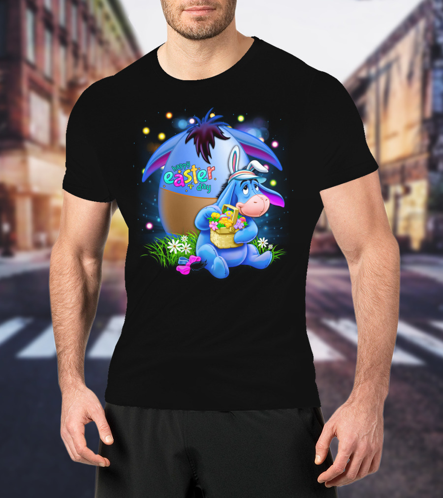 Happy Easter Day Eeyore With Basket And Colorful Egg T-Shirt