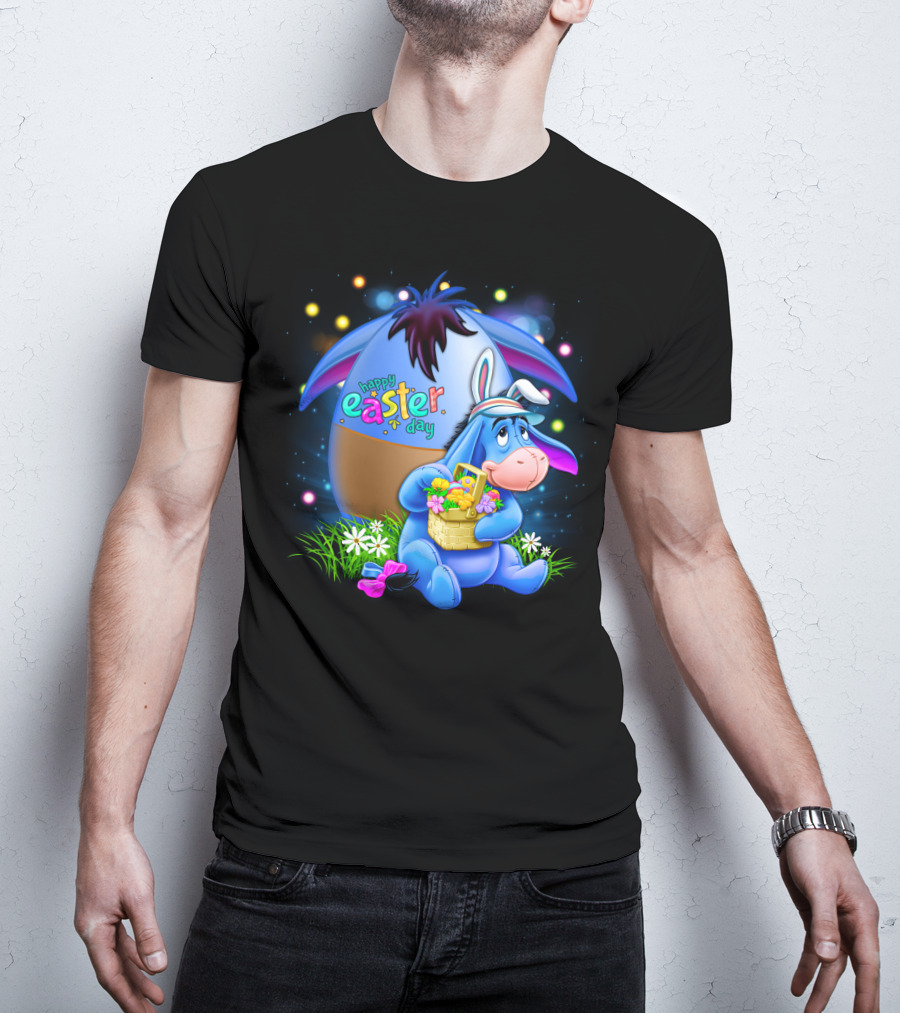 Happy Easter Day Eeyore With Basket And Colorful Egg T-Shirt