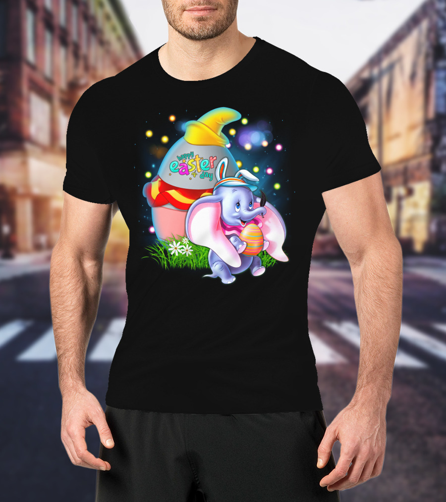 Happy Easter Day Dumbo With Colorful Egg And Hat T-Shirt