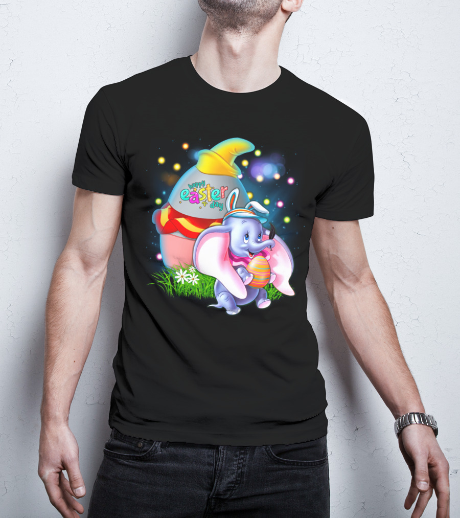 Happy Easter Day Dumbo With Colorful Egg And Hat T-Shirt