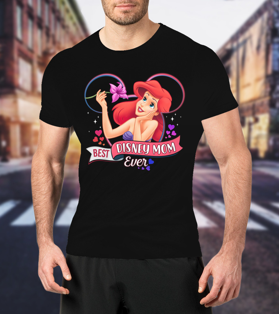 Best Disney Mom Ever Ariel Hearts And Flowers T-Shirt