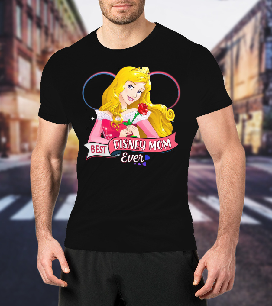 Best Disney Mom Ever Aurora Princess Holding Red Rose T-Shirt