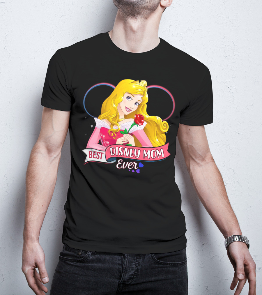 Best Disney Mom Ever Aurora Princess Holding Red Rose T-Shirt