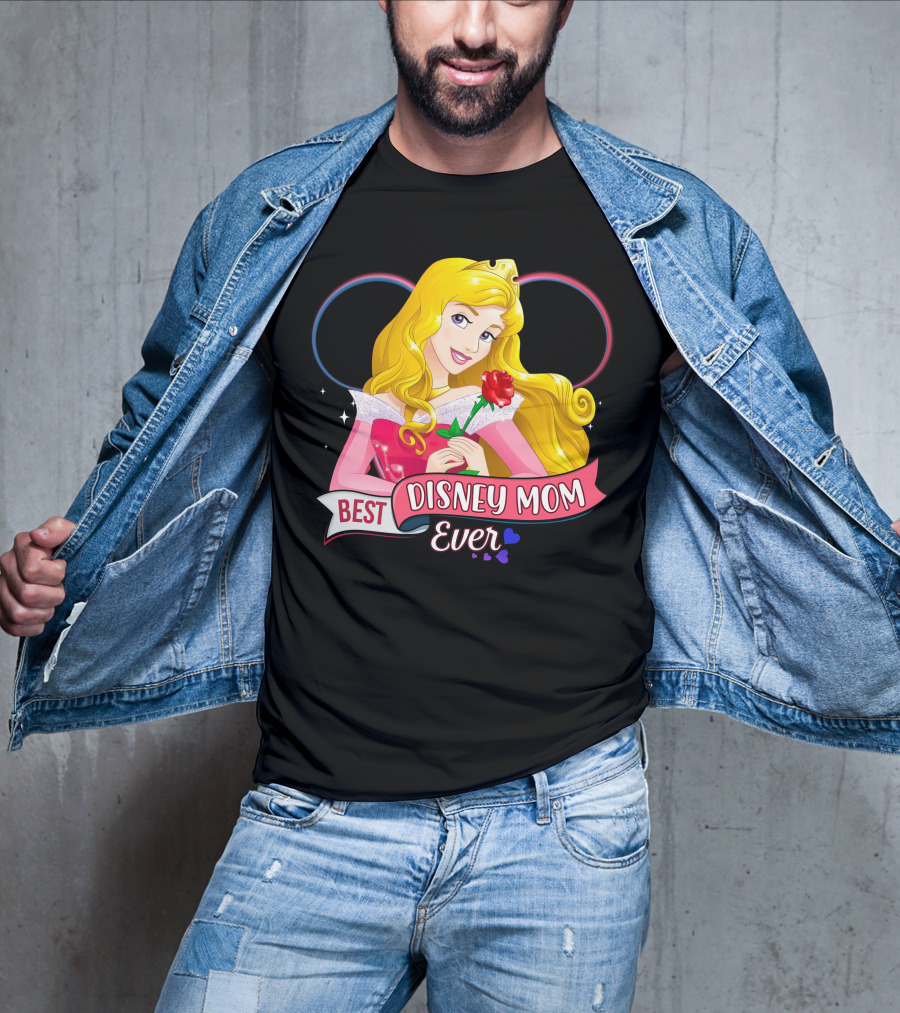 Best Disney Mom Ever Aurora Princess Holding Red Rose T-Shirt