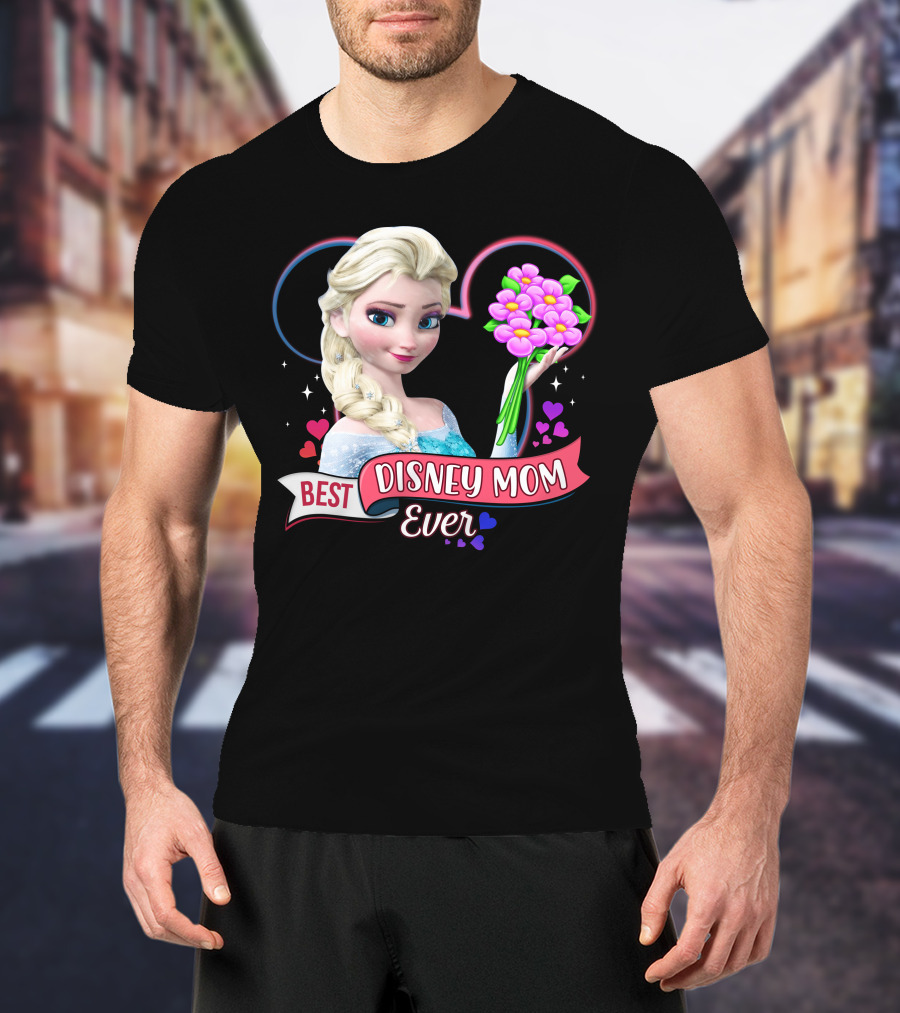 Best Disney Mom Ever Elsa Heart Flowers T-Shirt