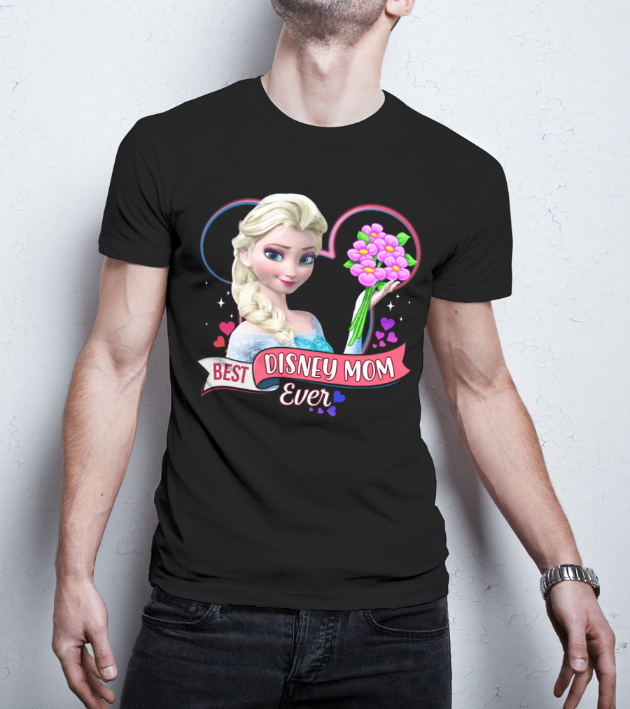 Best Disney Mom Ever Elsa Heart Flowers T-Shirt