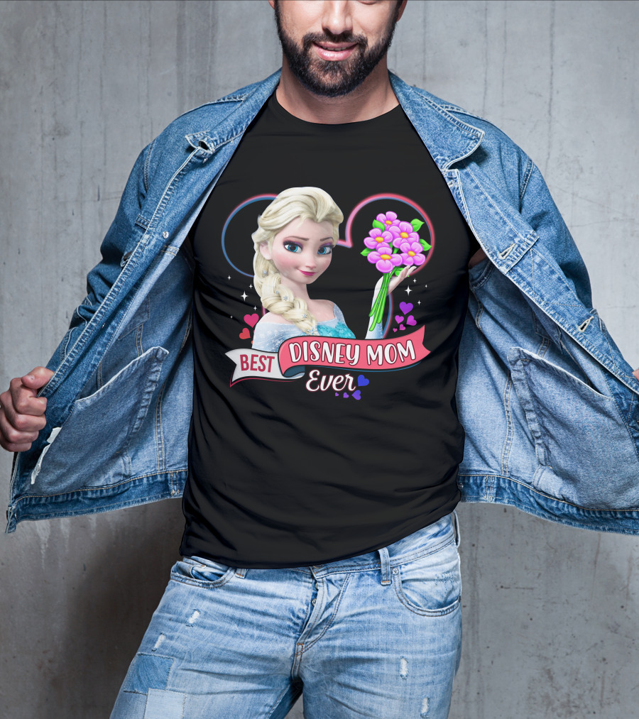 Best Disney Mom Ever Elsa Heart Flowers T-Shirt