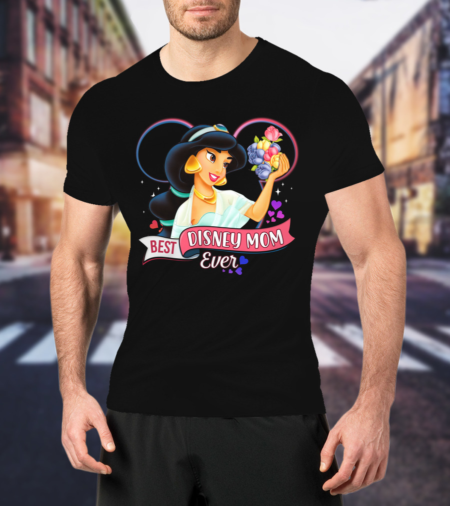 Best Disney Mom Ever Jasmine With Flowers And Hearts T-Shirt