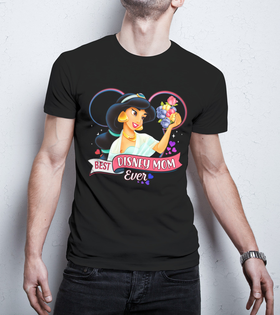 Best Disney Mom Ever Jasmine With Flowers And Hearts T-Shirt