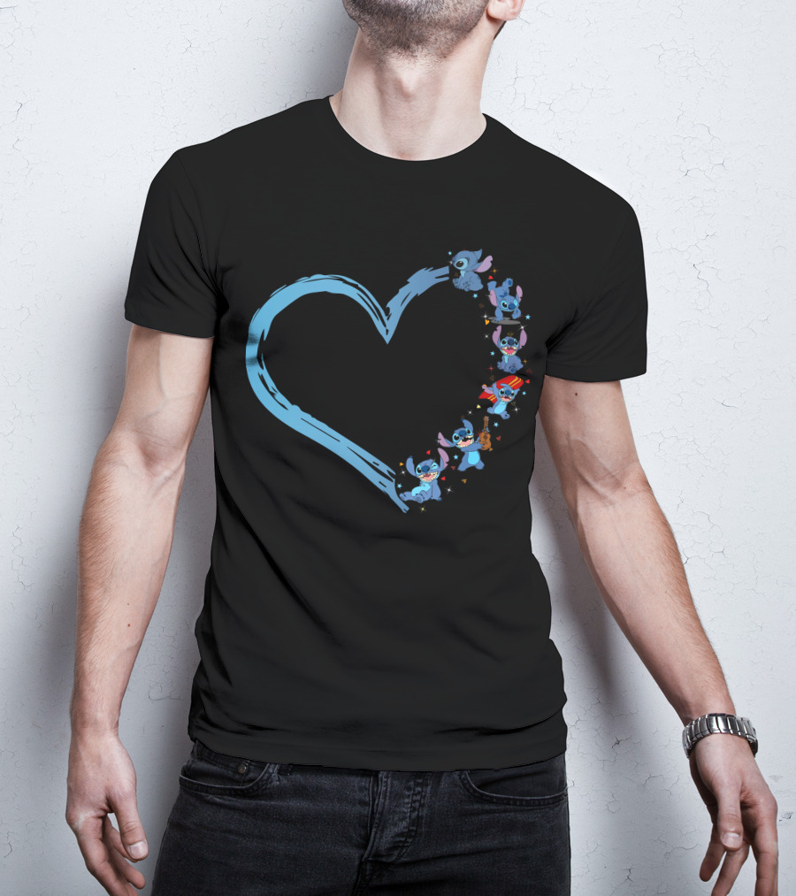 Lilo And Stitch Characters Heart Shape T-Shirt