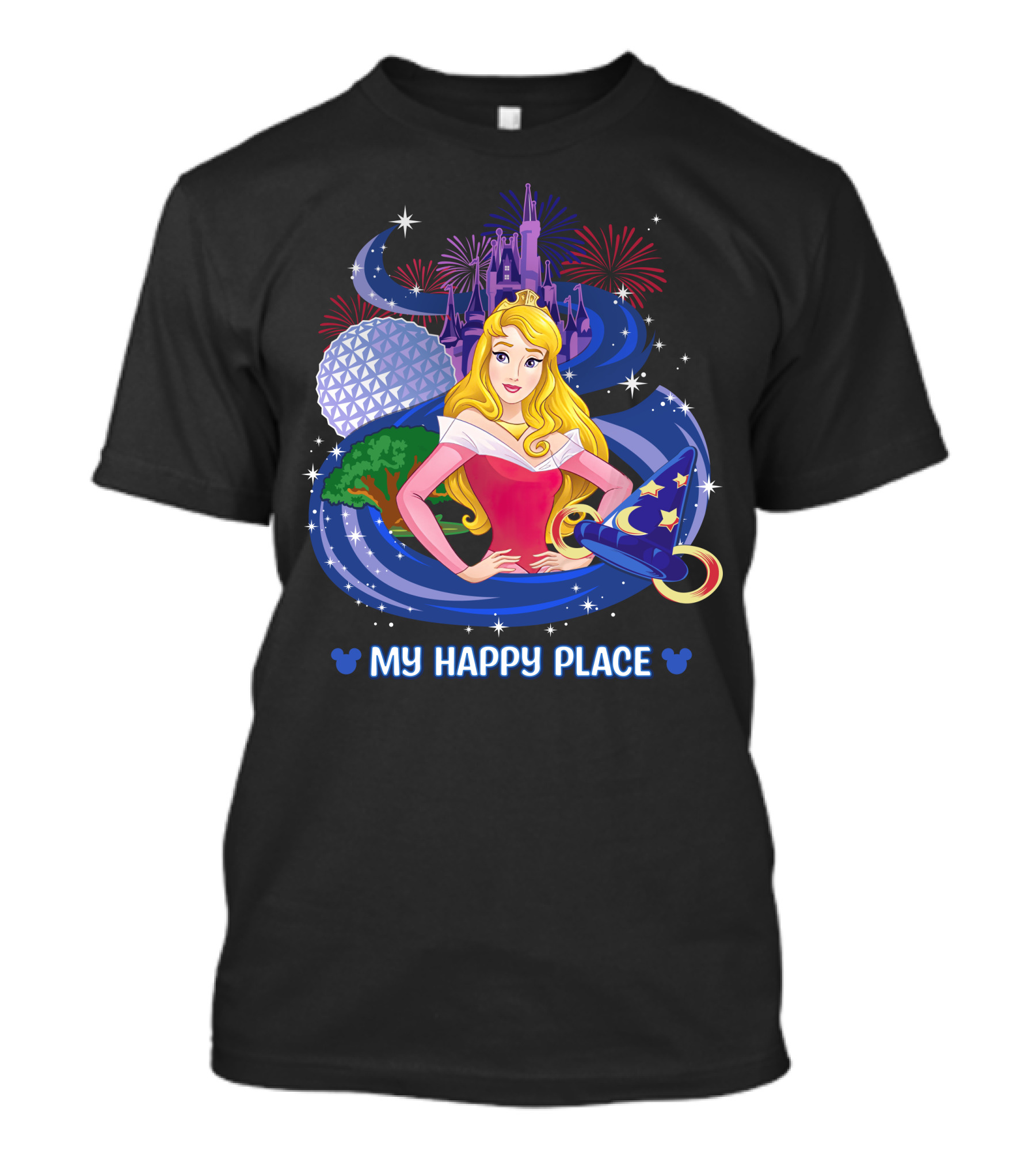 Aurora Disney My Happy Place Castle Fireworks Magic Hat T-Shirt