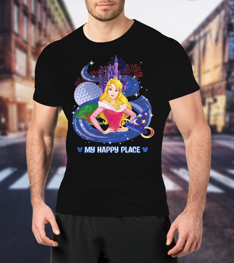 Aurora Disney My Happy Place Castle Fireworks Magic Hat T-Shirt