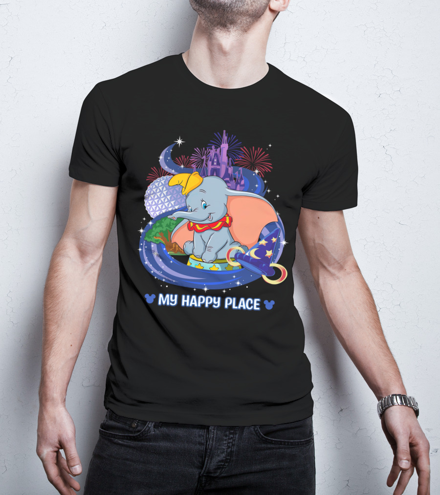 Dumbo My Happy Place Disney Parks Fireworks Space Mountain Mickey Ears T-Shirt