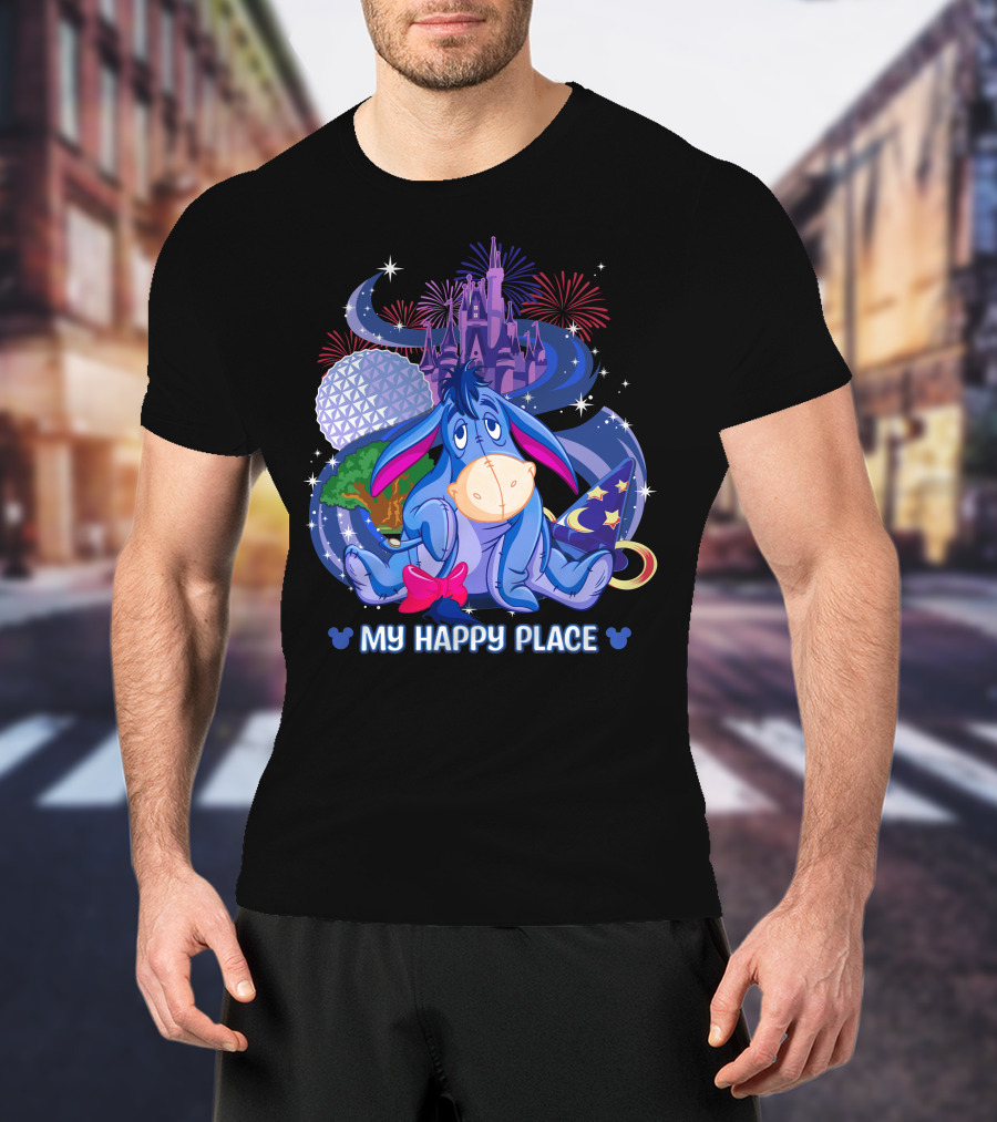 Eeyore My Happy Place Disney Castle Fireworks Epcot Mickey Ears T-Shirt