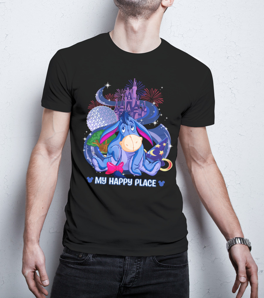 Eeyore My Happy Place Disney Castle Fireworks Epcot Mickey Ears T-Shirt