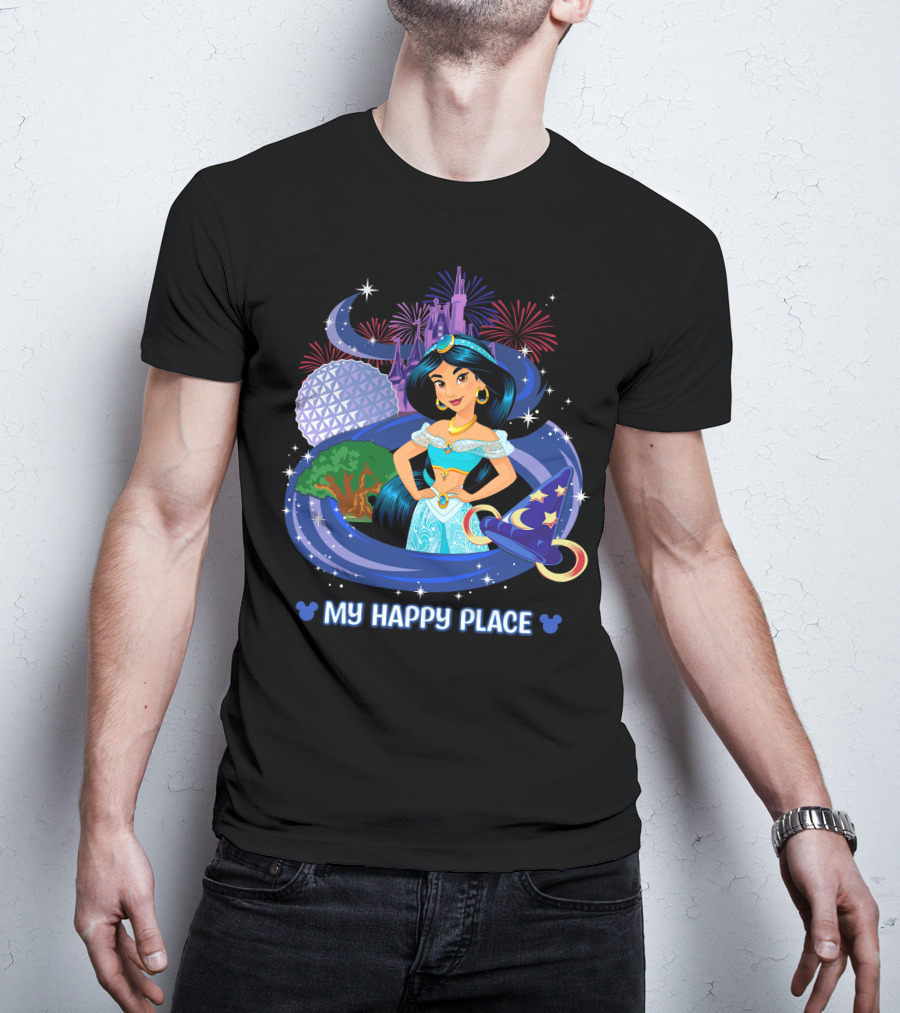 My Happy Place Jasmine Fireworks Castle Disney Magic T-Shirt
