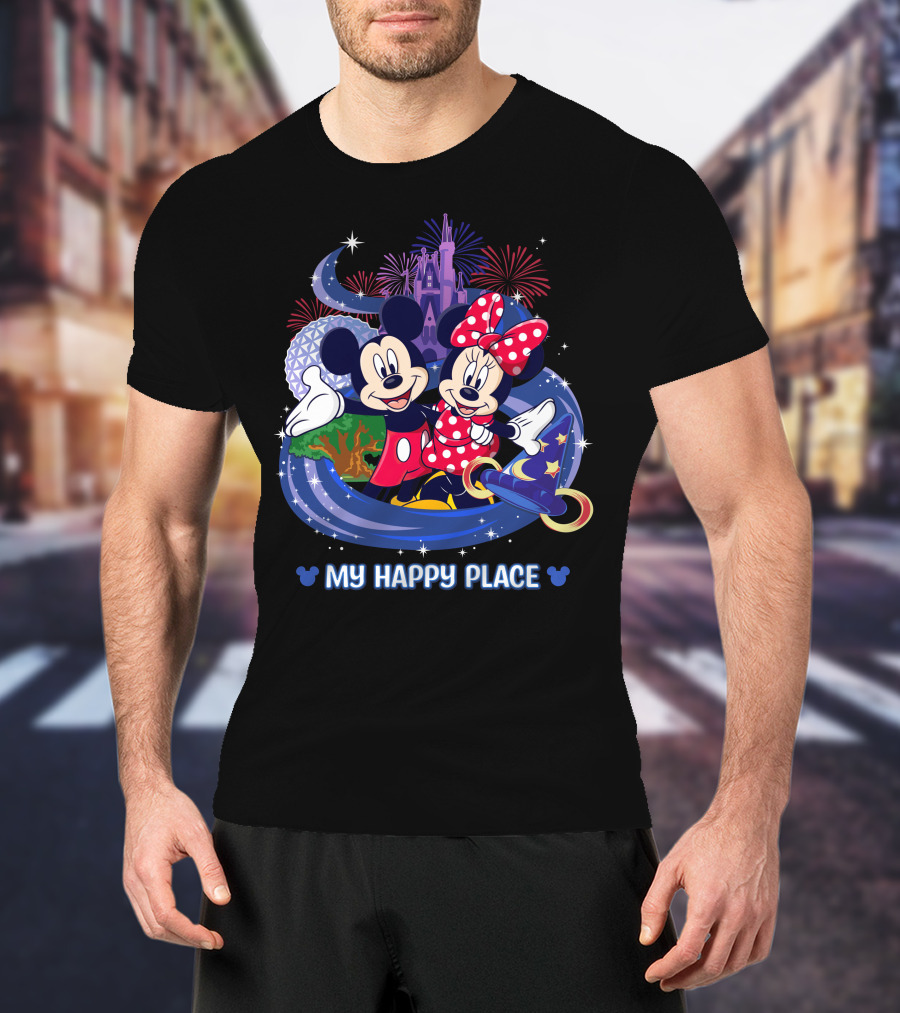 My Happy Place Mickey Minnie Castle Fireworks Epcot T-Shirt