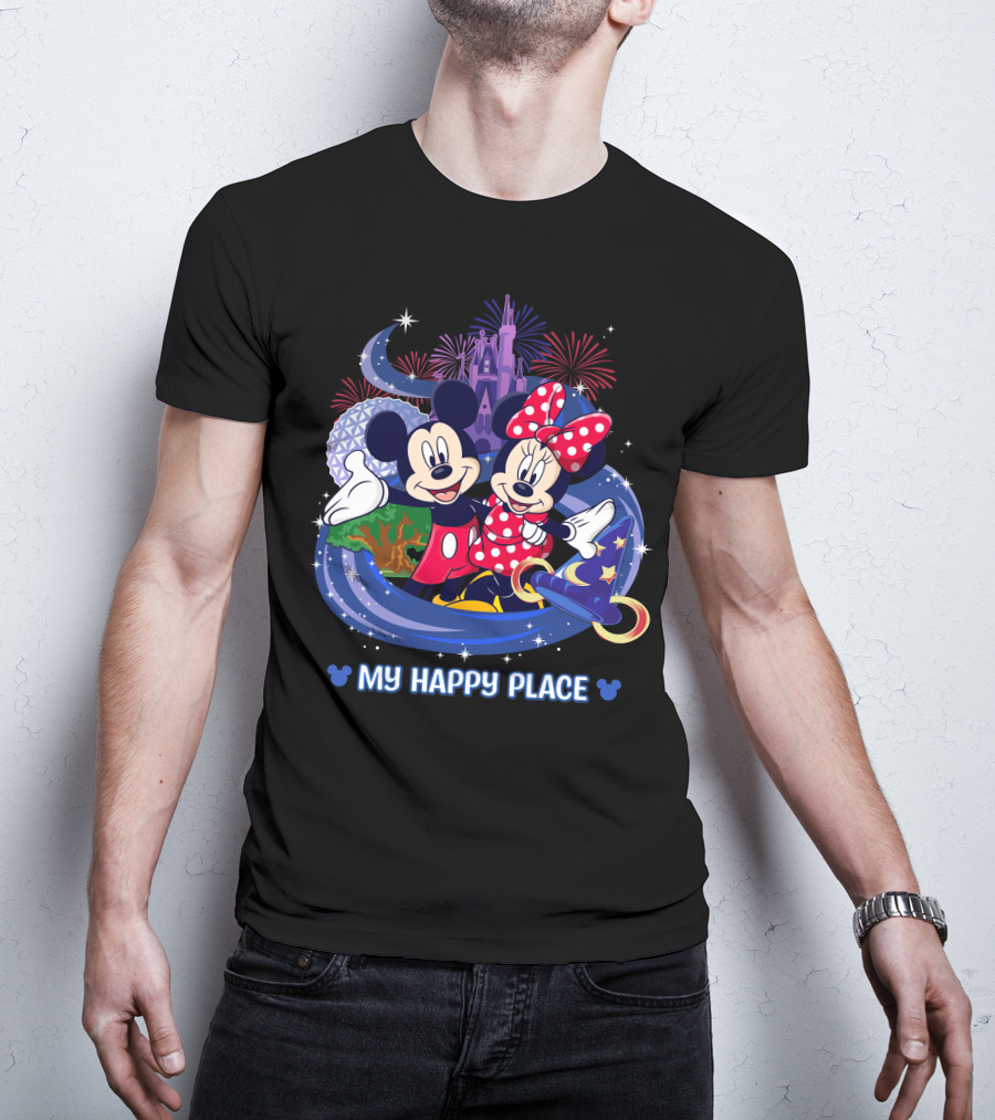 My Happy Place Mickey Minnie Castle Fireworks Epcot T-Shirt