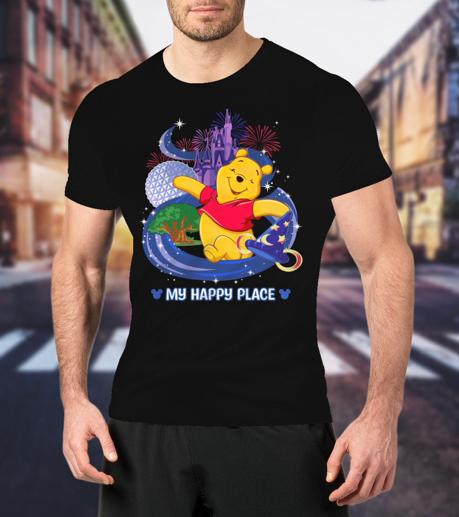 My Happy Place Pooh Castle Fireworks Sorcerer Hat T-Shirt
